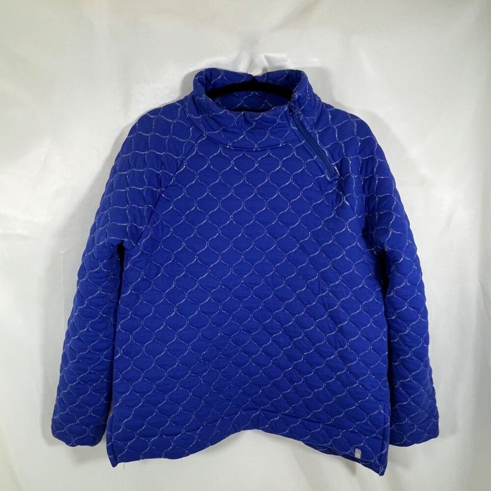 T by Talbots Metallic Quilted Asymmetrical Zip Pullover Sweatshirt Blue Medium